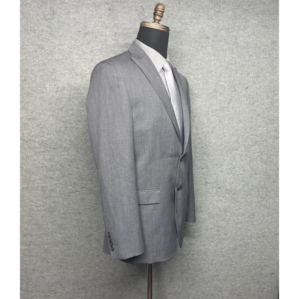 Egara Slim Fit Sport Coat Blazer Gray 40R 100% Wool Two Button Mens Jacket